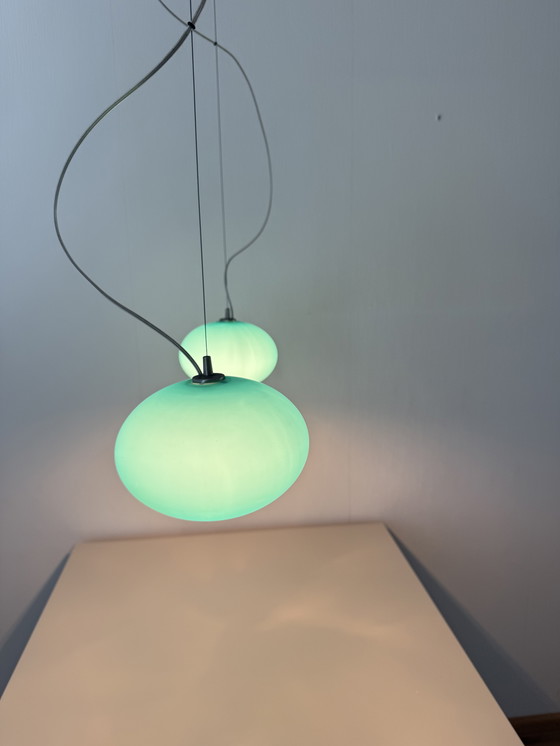 Image 1 of Ensemble de 2 suspensions Prandina en verre opale vert