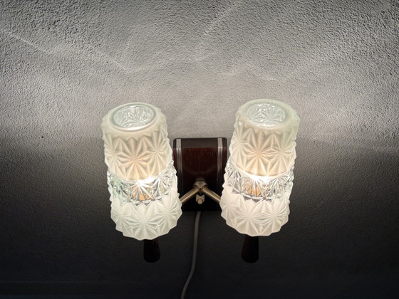 Image 1 of Vintage Wall Lamp 1950s-60s - Glass & Wood Design Classic