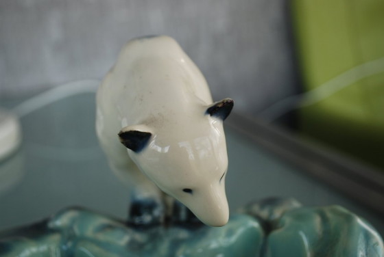 Image 1 of Bol Art Déco en forme d'ours polaire de Ditmar Urbach, sculpture en céramique tchécoslovaque des années 1930