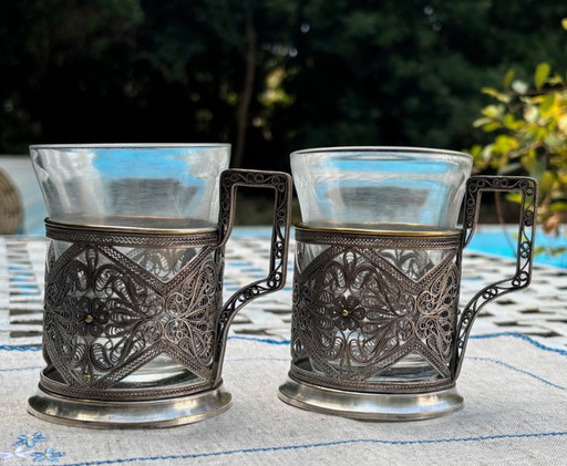 Juego de 2 portavasos de té vintage, 1950 – tafelaccessoires, Metal (photo 2 of 10)