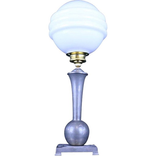 Vintage white glass table lamp by Gab, 1930