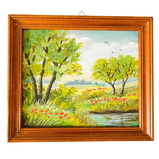 Set of Small Oil Paintings Four Seasons Wooden Frame 1960s – Paintings & Drawings (photo 7 of 7)