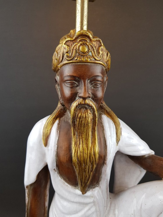 Image 1 of Vintage Mid-Century Ugo Zaccagnini Terracotta Table Lamp, Kwanyin Figure, Italian Pottery, 1950s/1960s