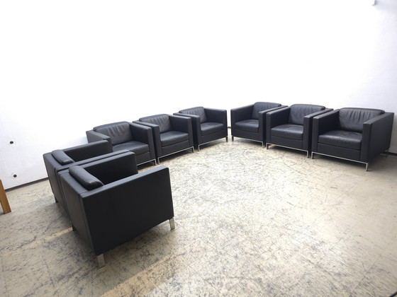 Image 1 of Walter Knoll Foster 500 fauteuilset van 8, zwarte designfauteuils, leren stoelen