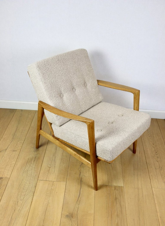 Image 1 of PRL armchair "Stefan" wooden oak vintage beige boucle