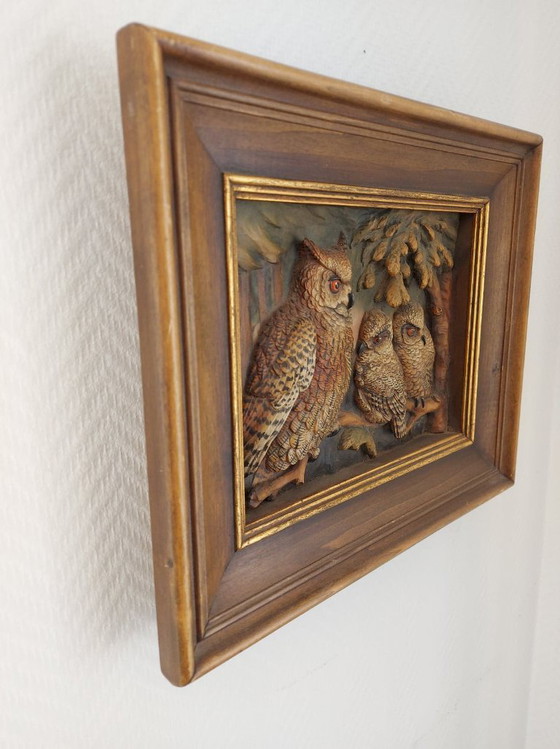 Image 1 of Anri Gilde woodcut three owls by Carl Spitzweg