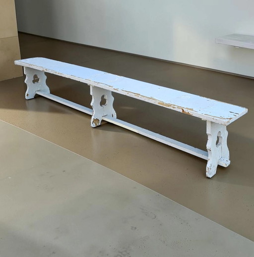 Banc de ferme en bois français / Banc de jardin / Années 1960
