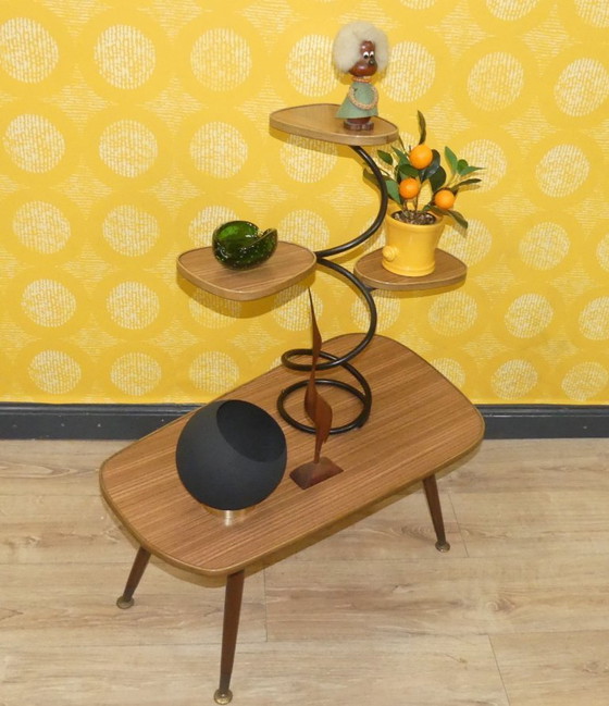 Image 1 of original sixties tabouret de fleur 70's 60's banc de fleur étagère Resopal optique teck déco rétro