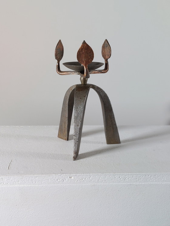 Image 1 of Candeliere artigianale in metallo vintage unico di metà secolo