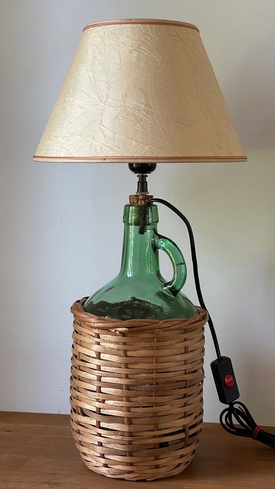 Image 1 of Lampe Dame Jeanne Verte Rotin Viresa Vintage