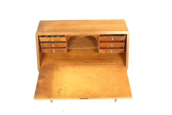 Secrétaire Scandinave Vintage en Orme, 1940, Bureaux, Métal, Scandinavian (photo 3 sur 8)