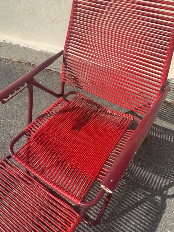 Image 1 of Chaise longue  vintage en scoubidou  véritable  