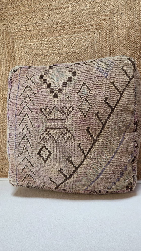 Image 1 of Moroccan pouf, vintage purple seat cushion
