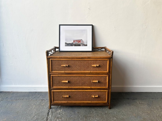 Image 1 of Commode en bambou et rotin Angraves, style milieu du siècle, années 1970