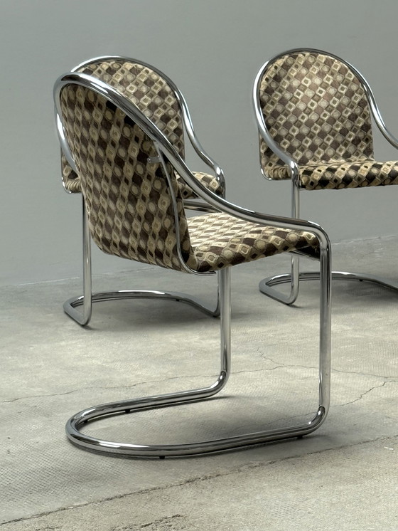 Image 1 of SET OF 5 CHROMED STEELTUBE CANTILEVER CHAIRS IN THE STYLE OF GASTONE RINALDI, ITALY 1970s