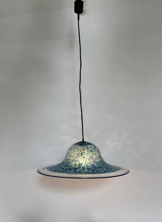 Image 1 of Lampada a sospensione in vetro di Murano blu Neverrino di Gae Aulenti per Vistosi Italia, anni '70