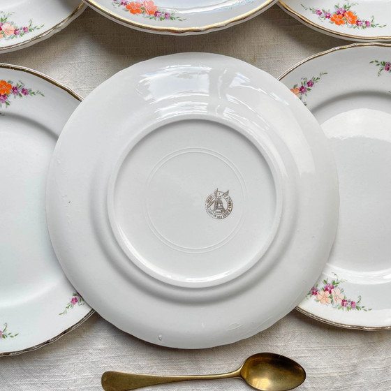 6 kleine vintage Moulin des Loups oranje bloemenborden – Servies, Porcelain (photo 11 of 11)