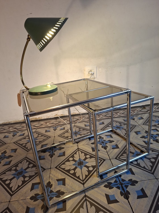 Two Vintage Nesting Side tables, Abstracta Modular System Poul Cadovius – Chrome, Glass (photo 3 of 15)