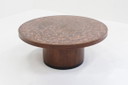 Vintage brutalist ronde salontafel van koper en hout jaren 70