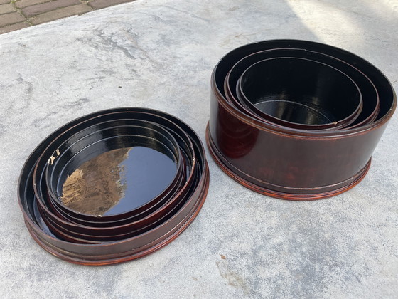 Image 1 of Juego de 3 sombrereras antiguas de laca japonesa