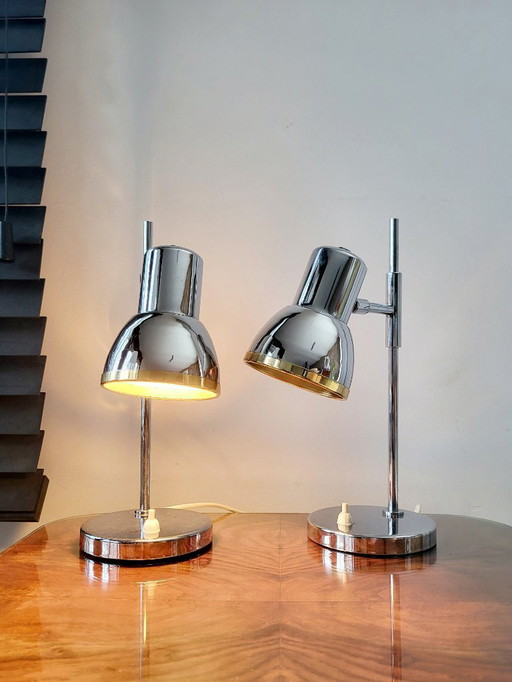 Juego de lámparas de mesa cromadas de mediados de siglo, S. A. Boulanger, década de 1970