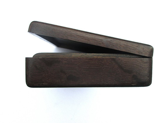 Image 1 of Danish Design Bog Oak Wood Mid-Century Cigarette Box, Signed and Hallmarked, with Sterling Silver Inlaid Floral Design