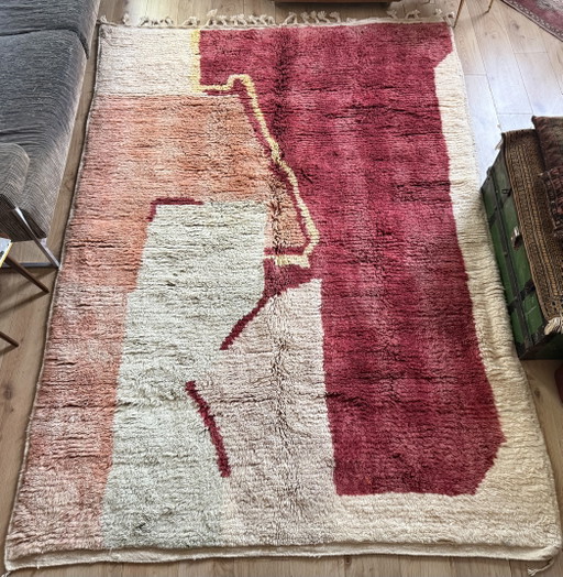 Tapis marocain abstrait vintage 291 × 203 cm – Laine nouée à la main
