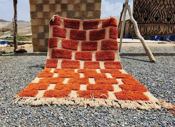 Large Moroccan Berber rug in orange and ecru wool, 400 x 300 cm. – Rugs & carpets, Cotton (photo 10 of 10)