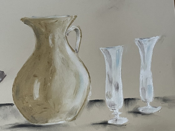 Image 1 of Natura morta firmata a pastello naturale "La brocca"