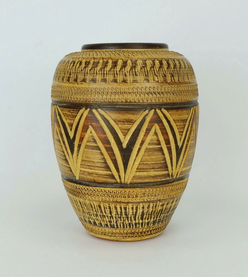 Decoración de esgrafiado VASE keramik de mediados de siglo de 1950