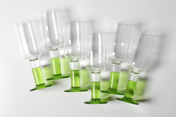 Image 1 of Set of 6 Vintage Limoncino Sherry Glasses / Green Sorbetto Stemware / Bormioli Rocco / Italy / 1970s