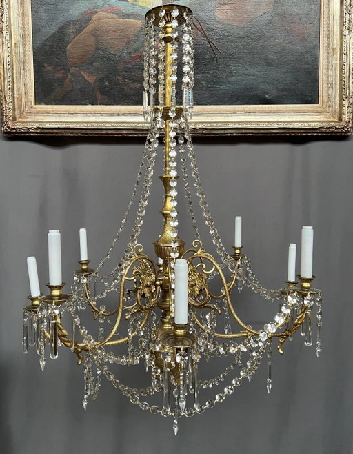 Grote kroonluchter in rococostijl. Gemaakt van brons, koper en massief kristal. Nieuwe elektrische – Bronze (photo 2 of 9)