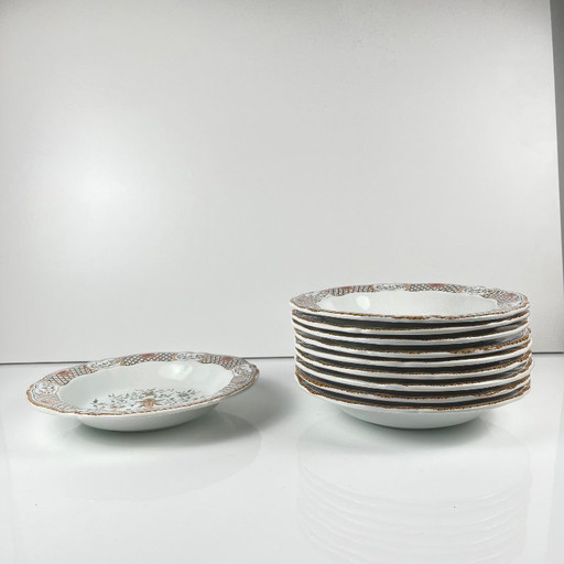 Set aus 6 Gien-Desserttellern, Rouen-Esparsette-Muster, 1990