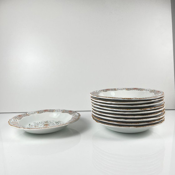 Image 1 of Set aus 6 Gien-Desserttellern, Rouen-Esparsette-Muster, 1990