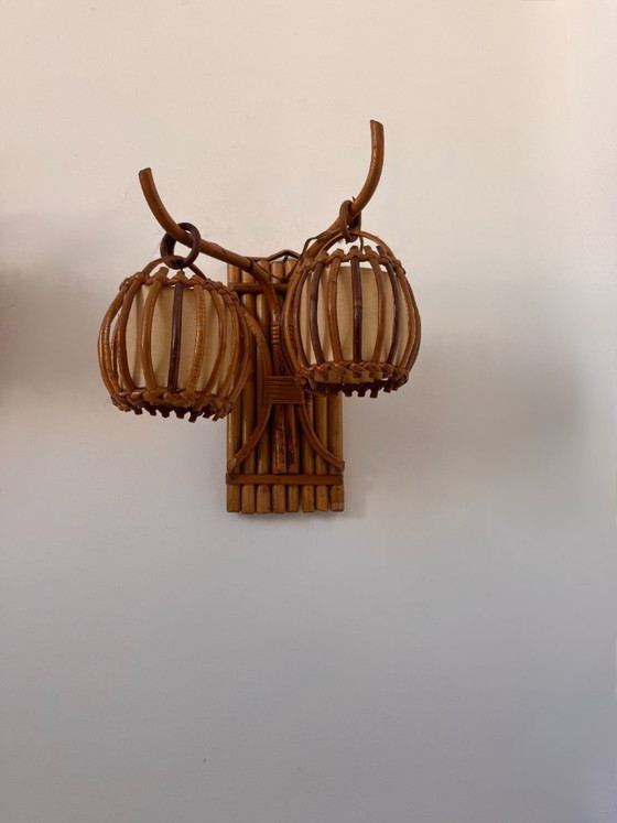 Pair of vintage rattan Wall lights, France 1950 (photo 3 of 7)