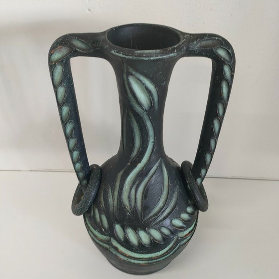 Brocca spagnola verde e nera di Ceramicas Arbusias Spain con anelli, Ceramicas Arbucias, Vasi, Vintage (foto 5 di 10)
