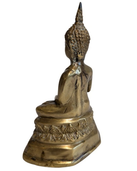 Buddha thailandese antico in bronzo dorato nella posizione Bhumisparsha Mudra – 097 – Sculture, Bronze, Gold (photo 6 of 9)
