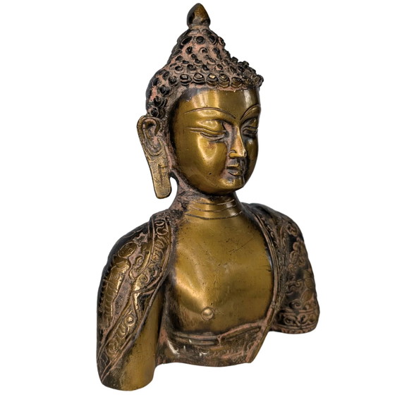 Buste de Bouddha Shakyamuni – Bronze doré au feu – Gravures au dos – Sculptures (photo 2 of 9)