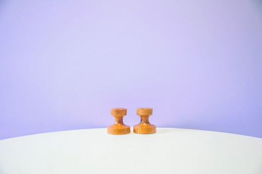 Set of 2 Walnut Wooden Candle Holders