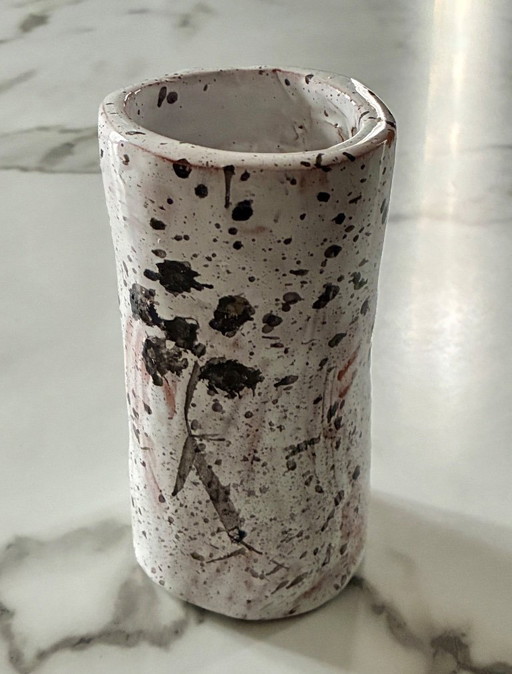 Speckled glazed terracotta cylindrical vase