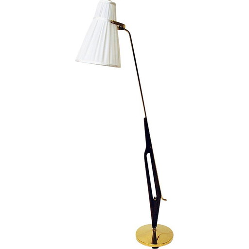 Zweedse vintage vloerlamp van messing en teakhout, Hans Bergström voor Asea, jaren 1950