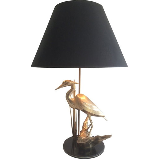 Vintage messing lamp met reiger, 1970