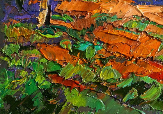 Image 1 of Original Oil Painting Summer Village Landscape Sunny day in the garden