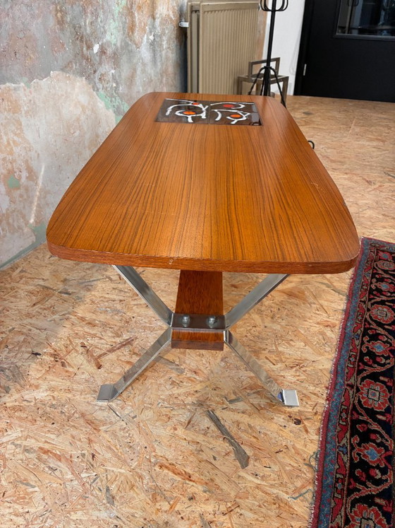Vintage salontafel van hout en keramische tegels in de stijl van Adri Belarti. – Ceramic, Metal (photo 8 of 9)