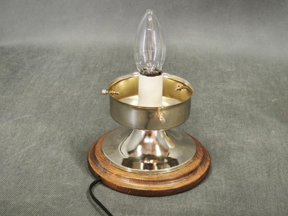 Paar italienischer Tischlampen aus geätztem Glas, Chrom und Holz, 1950er Jahre – Metal (photo 2 of 9)