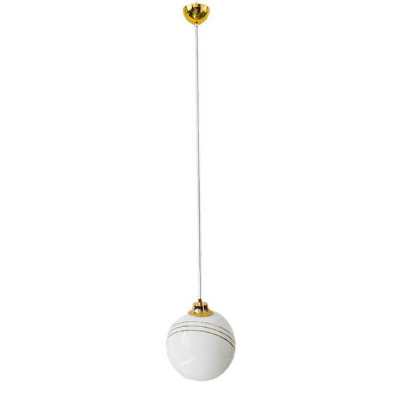 Image 1 of Lampada a globo vintage Regency in vetro bianco e oro