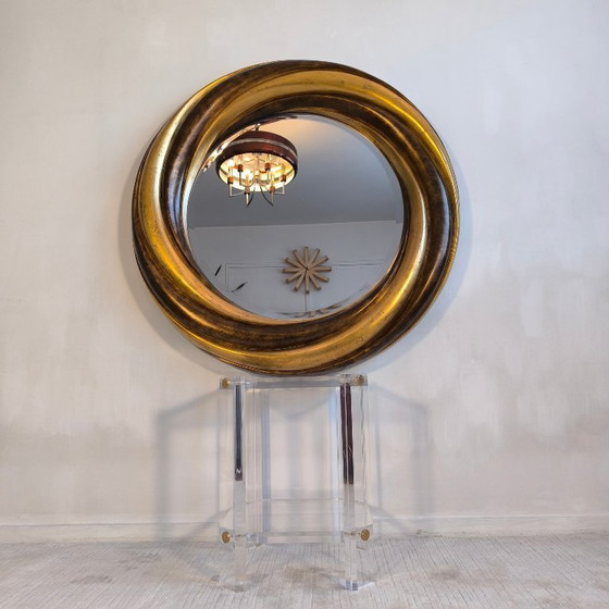 Image 1 of 💎✨ Grote ronde Victoriaanse Engelse spiegel – Verguld hout & facetgeslepen glas – Verzamelobject ✨💎