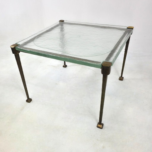 Lothar Klute brutalist coffee table from the 70s/80s, brass with glass