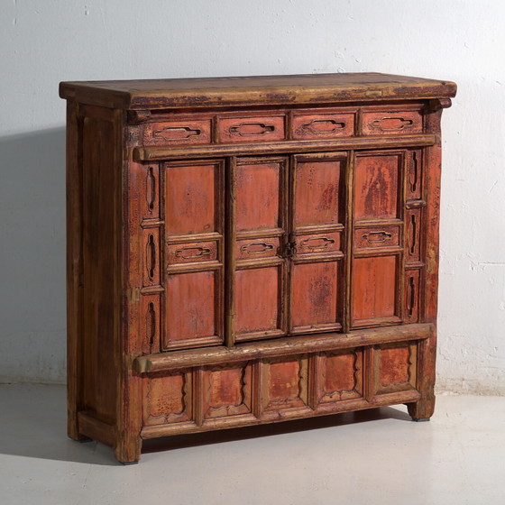 Shanxi pine sideboard with original red painted finish and four drawers – China, circa 1930 (photo 4 of 40)