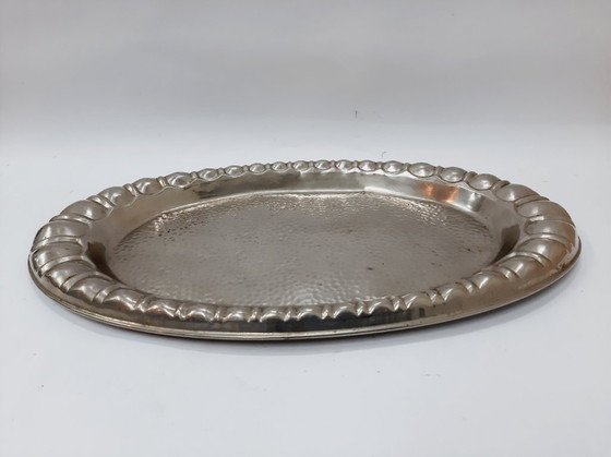 Image 1 of Vassoio ovale vintage in latta argentata 45x25 cm